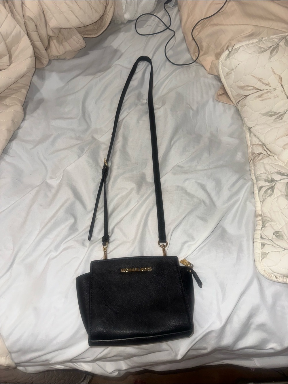 Michael Kors Black Leather Crossbody with Gold Hardware